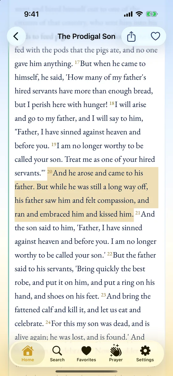 The Prodigal Son in Bible First, with Luke 15:20 highlighted