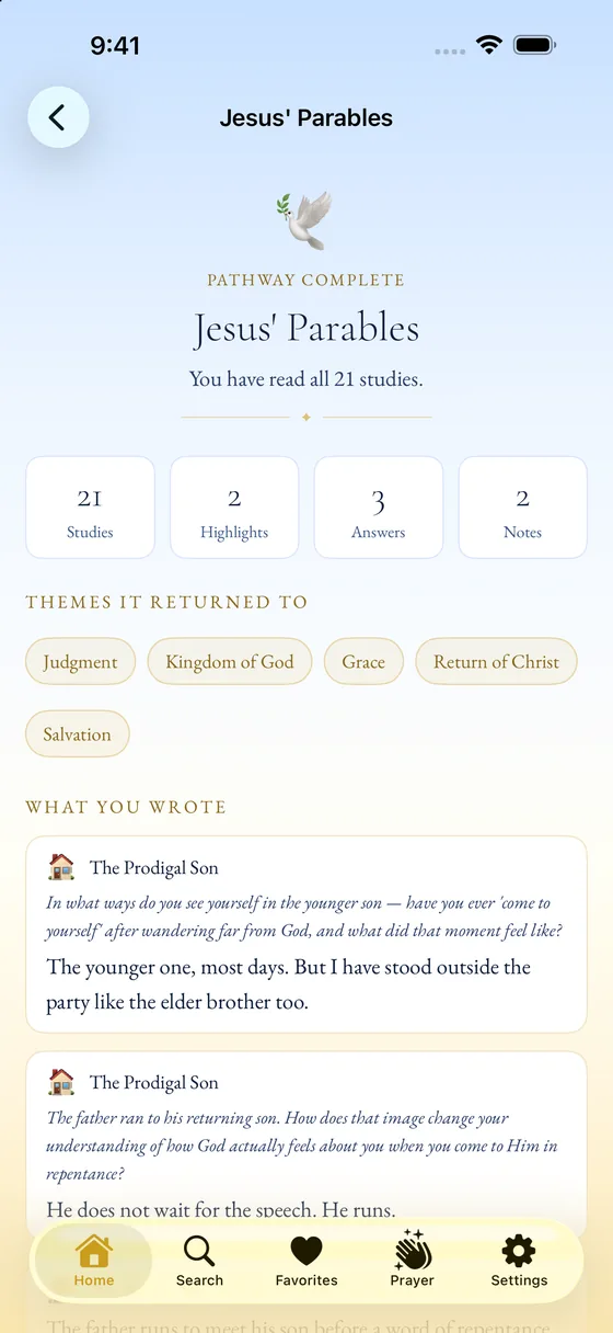 The summary shown when a pathway is complete